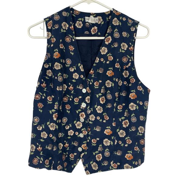 Sarah Chapman Y2K 90s Floral Silk Button Up Vest Top Size Medium - Picture 1 of 5